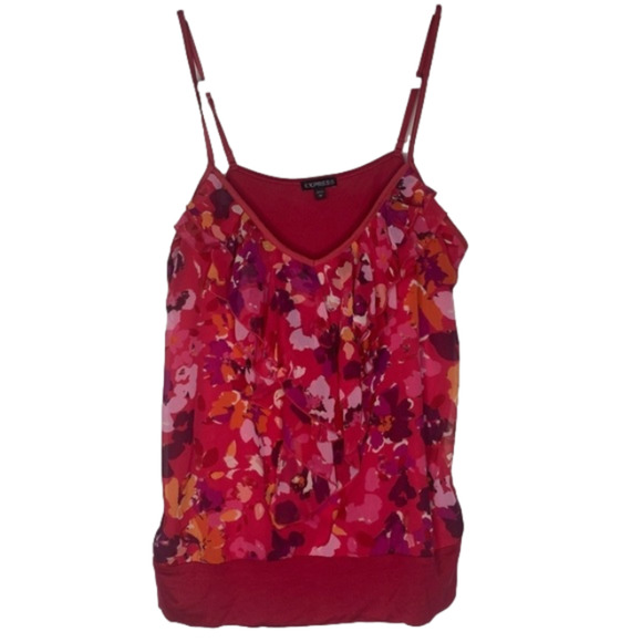 Express Tops - Express Red Floral Tank Top Ruffle Shirt size L large purple orange